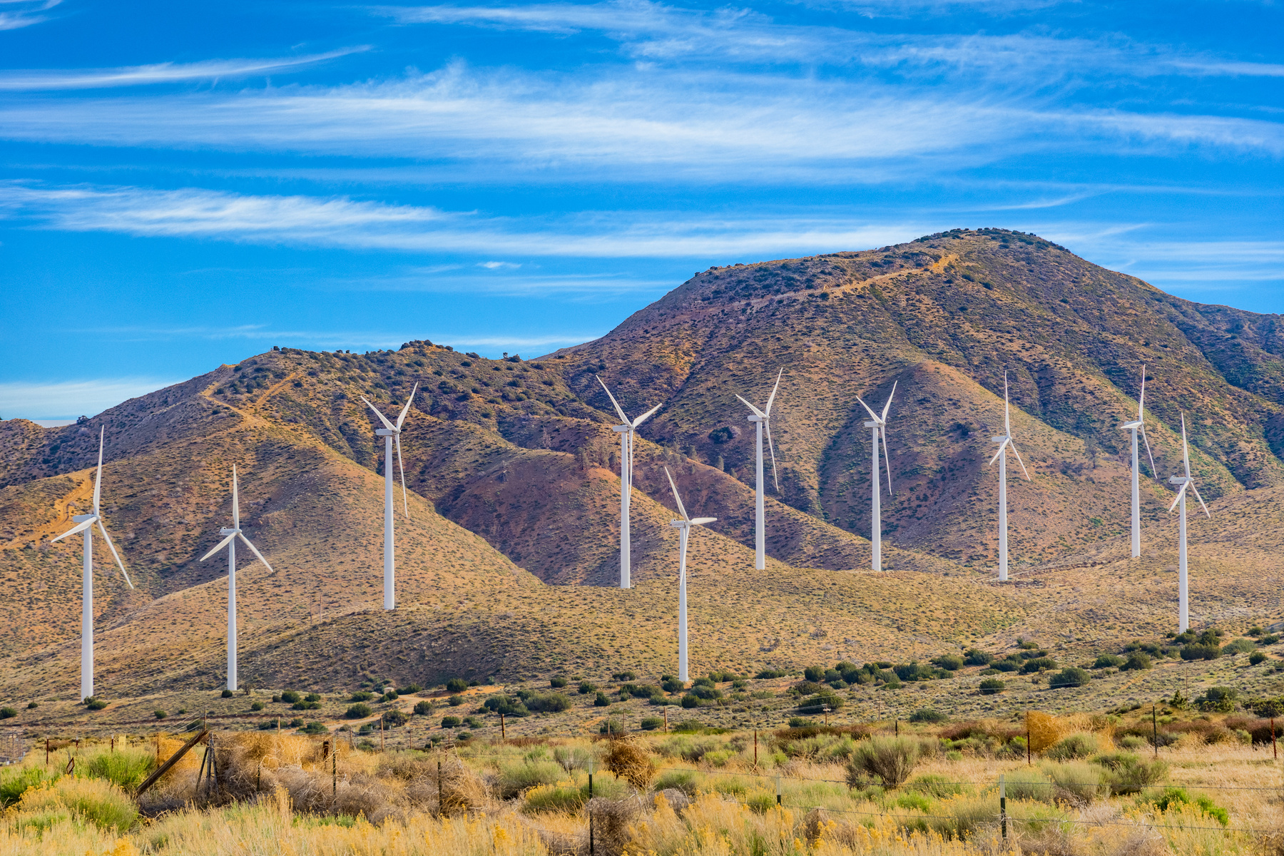 Wind turbine farm in the mountains of Tehachapi California